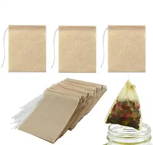 Bustine di tè con coulisse a forma rotonda vuote di carta di pasta di legno naturale all'ingrosso