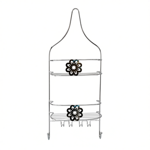 Casamax Wl Stainless Steel <b>Shower</b> Caddy Organizer 53x25x12cm Tension Mount Bathroom <b>Storage</b> With Flower Design - Product Image 1