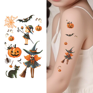 Tatuajes temporales de Halloween, pegatina facial, calabaza brillante de Halloween, bruja, murciélago, Araña, lindo <span class=keywords><strong>tatuaje</strong></span> impermeable de dibujos animados para cara y brazo - Product Image 1