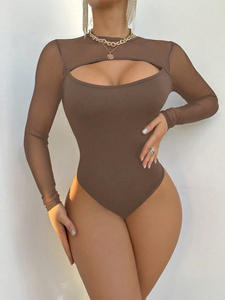 Viviblook Z0203BS Women Sexy Bodysuit Mesh Splicing See Through Solid Color Romper Lingerie Bodysuits - Product Image 5