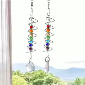 Spiral Tail Wind Spinner Stabilizer Sun Catcher Crystal Ball Rainbow Maker Chakra Bead Chain Wind Chimes Garden Hanging Decor