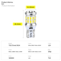 Nouvelles ampoules de voiture T10 LED pour feux de positionnement/instrumentation/plafonnier/plaque d'immatriculation 27-SMD-3014 12V 1.608W OLIVER Étanchéité IP68 208LM