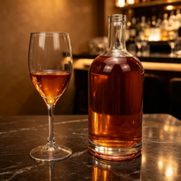 Bouteille en verre cylindrique transparente à base lourde, avec bouchon en liège, pour emballage de whisky et spiritueux, personnalisable en gros