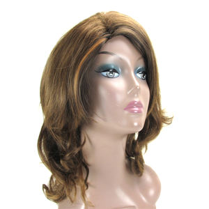 Perruques synthétiques lisses et ondulées <span class=keywords><strong>mi</strong></span>-longues brun clair, livraison rapide d'usine, avec raie latérale, fabriquées à la machine - Product Image 5