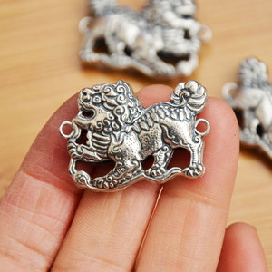 Pendentif Qilin en argent Three-Seven 32x24x8mm, double anneau, accessoire de bijouterie DIY, style ethnique, couleur argent antique - Product Image 3