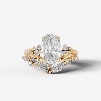 Ensemble de mariage en or 14 carats avec diamant de laboratoire certifié IGI de 2 carats, coupe ovale, couleur D F, clarté VS, bague de fiançailles et alliance