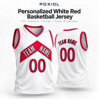 Maillot de basket personnalisé blanc et rouge, col en V, sans manches, pour équipes scolaires et clubs, avec numéro de joueur, uniforme sur mesure pour programmes sportifs