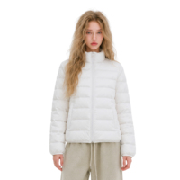 Doudoune légère matelassée pour femme, manteau d'hiver en duvet de canard uni, fermeture éclair, décontractée, personnalisable OEM ODM, vente en gros