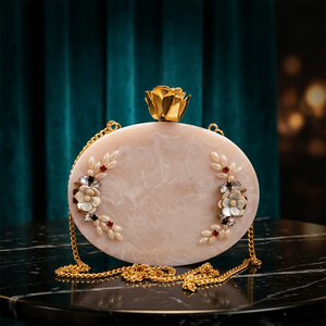 Resin Eco-friendly Handmade Clutch Bag Crystal Leaf Chain Handbag Evening Purse Rhinestone Party Clutch for Women Unique Style - Product Image 1
