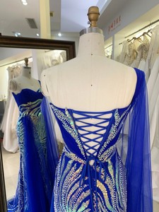 Vestido de Noche Largo Elegante de un Solo Hombro, Estilo Línea A, Color Azul Marino, para Fiesta - Product Image 3