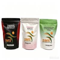 Sachet d'emballage personnalisé en VMPET mat AL 200g 100g pour poudre protéinée, superaliment vert, complément alimentaire nutritionnel, avec fermeture éclair réutilisable