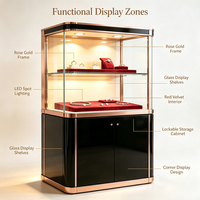 Vitrine d'angle de luxe en or rose noir, éclairage LED, présentoir en verre, armoire verrouillable, pour boutique de bijoux haut de gamme