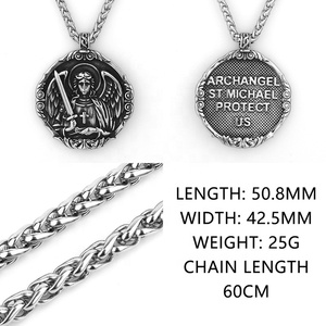 Pendentif vintage en acier inoxydable, archange, religieux, homme, ange gardien chrétien, saint Michel, protège-nous, croix, collier - Product Image 5