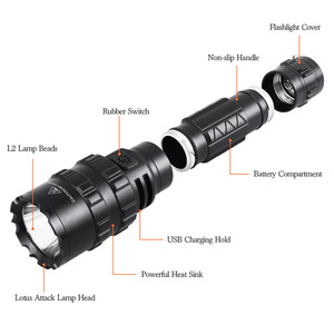 Super Bright Powerful <strong>L2</strong> LED Tactical <strong>Torch</strong> Flashlight Waterproof Rechargeable Handheld Hunting Led <strong>Torch</strong> - Product Image 2