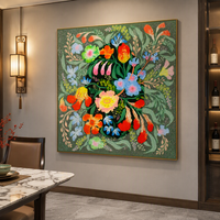 Peinture murale de luxe vintage florale en porcelaine de cristal pour décoration de chambre, art mural botanique coloré pour salon, vente en gros