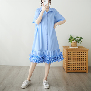 เดรสเชิ้ตทรงหลวมโอเวอร์ไซส์สำหรับผู้หญิง - เดรสลำลองแขนสั้นความยาวปานกลางแฟชั่น - Product Image 2