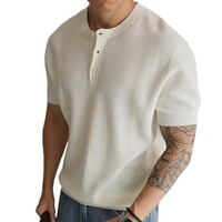 Italienischer Atmungsaktiver Acryl-Faser-Strickpullover mit Rundhalsausschnitt, Garngefärbtes Einfarbiges Kurzarm-Herren-Freizeit-Business-T-Shirt