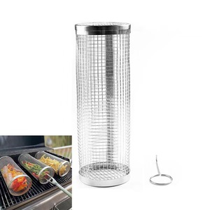 Hot bán thép không gỉ cán Nướng Giỏ Set BBQ công cụ hình trụ nướng thịt nướng <span class=keywords><strong>Net</strong></span> Giỏ móc cho ngoài trời - Product Image 3