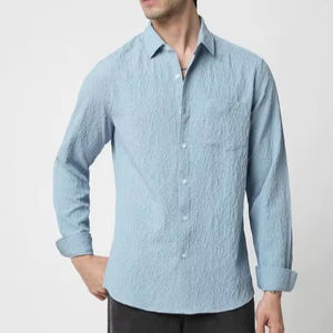 Camisa informal ajustada de algodón 100% para hombre, diseño propio, patrón de rayas teñidas lisas, cierre de un solo pecho, tallas 6XL, transpirable ODM - Product Image 1