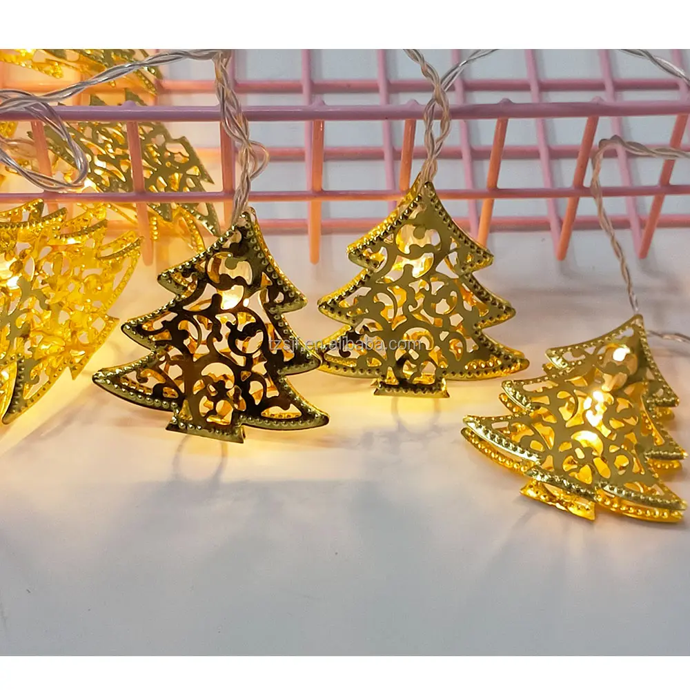 Factory Wholesale Unique Modern Christmas Led Lights Metal Tree Light Golden Silver string lights Party Indoor