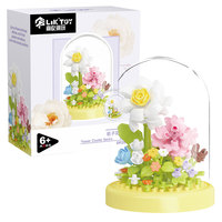 Blocs de construction tendance en forme de fleurs de gardénia et d'œillet, jouets en briques pour bouquet éternel DIY, ornement en dôme anti-poussière