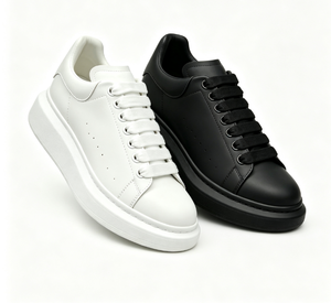 Chaussures de skateboard à plateforme en cuir blanc, baskets basses à lacets, chaussures de marche rembourrées et antidérapantes REMELLIA Q001P - Product Image 1
