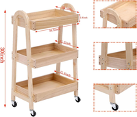 Chariot à roulettes en bois à 3 niveaux avec roulettes Organisateur de chariot de rangement utilitaire pour la salle de bain et les sacs
