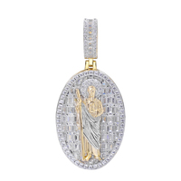 Collier pendentif en or plaqué diamant baguette, best-seller, San Judas Jessus, charme, chaîne, bijoux religieux, San Lazaro