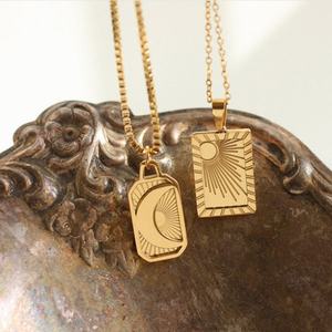 High End Waterproof Non-Tarnish <b>Long</b> Stainless Steel 18K <b>Gold</b> Plated Geometric Classic Sun Moon Pendant <b>Necklace</b> for Men & Women - Product Image 1