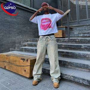 QZFSO, camiseta cuadrada de gran tamaño de peso pesado para hombre desgastada del fabricante, gráfico personalizado, lavado ácido Vintage, patrón 3D, 100% algodón - Product Image 2