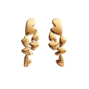 Orecchini a goccia a forma di cuore placcati in oro per donna, gioielli alla moda, orecchini a lobo in lega con materiale in lega di zinco - Product Image 1