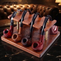 JIFENG JF-YDJ-008 Support de pipe pliable en bois massif et laiton, design rétro traditionnel, 1,03 kg, pour accessoires de fumeur