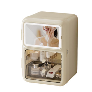 Cosmetic Storage Box With <b>Mirror</b> <b>Led</b> Lighting Dustproof Plastic Desktop Organizer For <b>Makeup</b> Home Use - Product Image 5