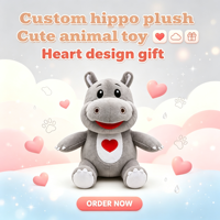 Peluche Hippopotame Personnalisée, Adorable Hippopotame Gris en Peluche, Jouet Doux avec Cœur, OEM ODM, Faible MOQ, Vente en Gros, Cadeau
