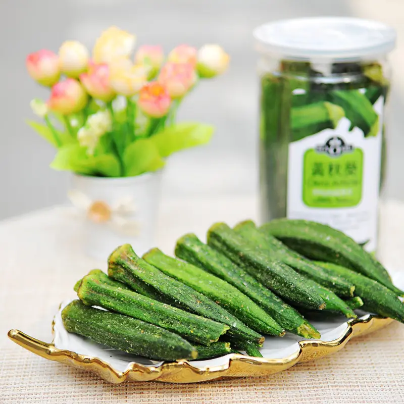 Keripik Okra Makanan Kaleng Taiwan Siap Saji Sayuran Kering dan Buah-buahan Makanan Ringan Santai Grosir 68G Kemasan Botol 100% Buah