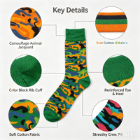 Chaussettes en coton jacquard camouflage léopard, chaussettes unisexes tendance à blocs de couleurs, chaussettes décontractées à la mode, chaussettes personnalisées OEM ODM, chaussettes cadeaux