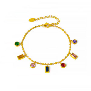 Pulsera y Brazaletes de Lujo de Acero Inoxidable 316L con Baño de Oro de 14k y 18k y Circonitas, Pulsera de Piedras Preciosas Coloridas para Mujer - Product Image 6