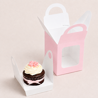 Scatola per Cupcake Singola con Finestra Trasparente Rosa e Manico, Personalizzabile con Logo, Confezione Regalo per Pasticceria da Asporto