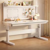 Bureau d'étude ergonomique moderne en métal blanc 120x60cm pour enfants avec tiroir de rangement, organiseur à trous perforés, hauteur réglable, pour la maison, l'école, la chambre