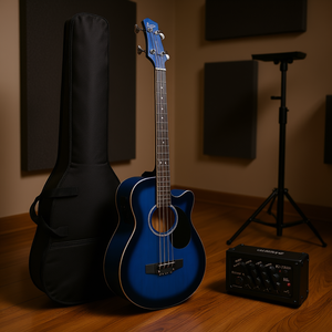 Guitare basse électro-acoustique Glarry GMB101 à 4 cordes avec amplificateur EQ-7545R, finition bleue, corps en acajou, touche en palissandre, Ca - Product Image 2