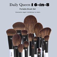 Daily Queen & Mor-phe 8pcs Kuas Makeup Wajah Bulu Kambing Gagang Kayu Ganda Aplikasi Halus Bulu Padat Label Pribadi
