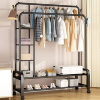 Barre de suspension double en métal légère, très vendue, avec étagères de rangement et roulettes pour chambre à coucher