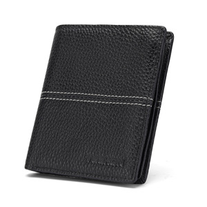 Trendy Genuine Leather Bi Fold <b>Wallet</b> Black Men's Casual <b>Card</b> <b>Holder</b> Top Grain Lychee Texture Multi Functional - Product Image 5
