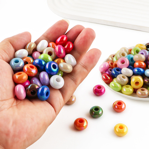 Perles en plastique acrylique de 14 mm de couleur unie pour bricolage, perles à grand trou en forme de roue, perles plates transparentes en plastique, vente en gros - Product Image 6