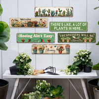 Insegna Lunga in Metallo a Tema Giardino con Grafica di Cactus, Fiori e Farfalle, Decorazione Murale per Giardinaggio