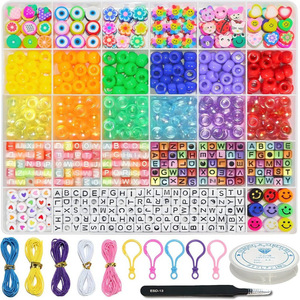 Kit de bijoux DIY en perles d'argile miniatures transfrontalières avec perles alphabet et visage souriant pour la fabrication de colliers et bracelets (7-12 ans) - Product Image 1