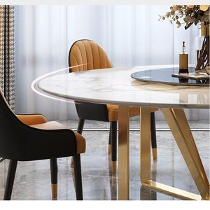 โต๊ะอาหารทรงกลมหินอ่อนหน้าเซรามิกสีขาวหรูหราทันสมัย 8 ที่นั่ง - Product Image 6