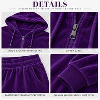 Ensemble de survêtement personnalisé pour femme en velours : haut court zippé à manches longues et short à taille élastique pour la détente