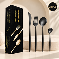 Ensemble de couverts de table en acier inoxydable poli miroir raffiné, 24 pièces, avec boîte cadeau pour mariage, restaurant