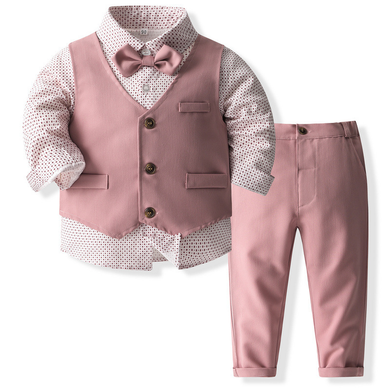 Boys Formal Plaid Gentleman Outfits Long